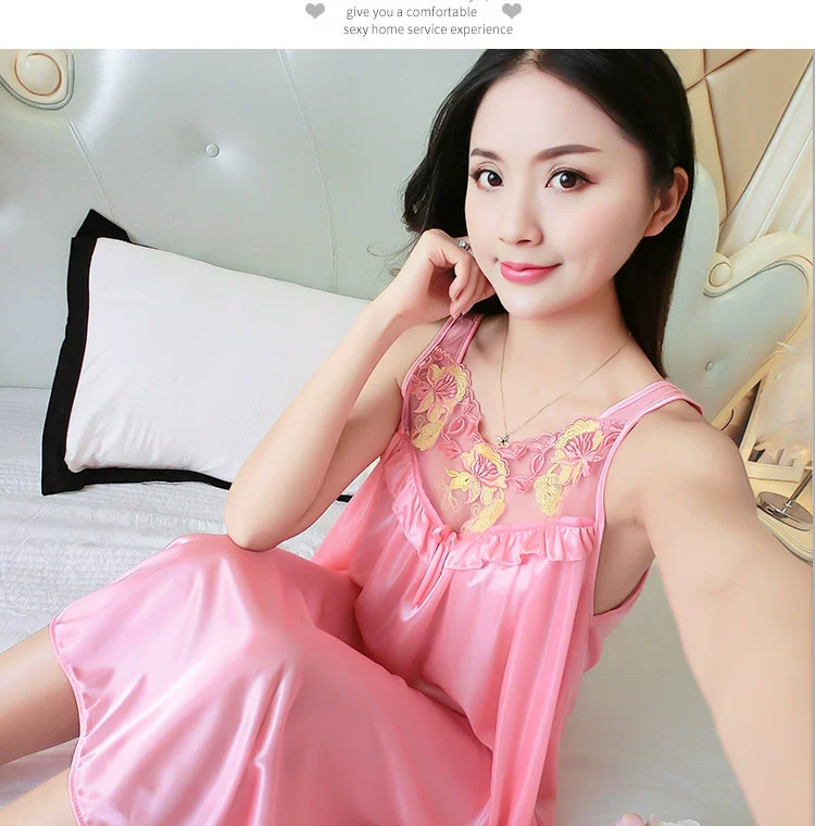 Ladies nightdress mùa hè lụa ngắn sexy hot dành cho người lớn kích thước lớn chất béo MM200 kg băng lụa vui vẻ đồ ngủ váy