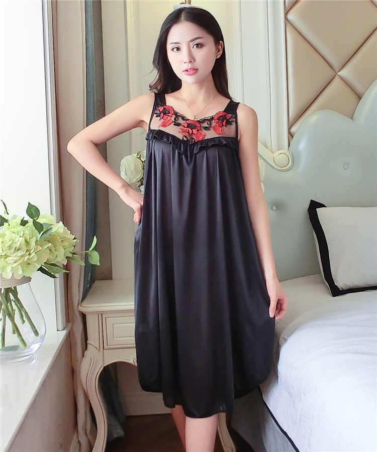 Nightdress nữ mùa hè sexy Hàn Quốc phiên bản của băng lụa ren đồ ngủ ngắn tay lụa lụa phần mỏng lỏng kích thước lớn ăn mặc đỏ