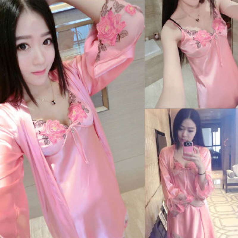 Princess Pyjamas Woman Summer Sleeping Dress True Silk Harness Sex Lace Sexy Seductive Sleepwear Ice Silk Suit Three Sets