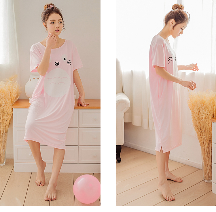 Nightdress nữ mùa hè cotton ngắn tay phần mỏng công chúa đồ ngủ nữ mùa hè lỏng đoạn dài dễ thương phim hoạt hình cotton dịch vụ nhà