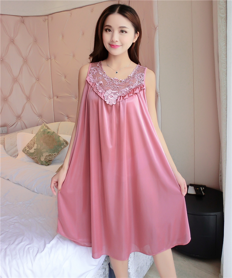 Nightdress nữ mùa hè không tay voan cộng với chất béo kích thước lớn chất béo MM200 kg lỏng ladies sexy ice silk đồ ngủ phần dài