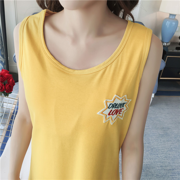 Nightdress nữ mùa hè vest với ngực pad bar áo ngực Hàn Quốc phiên bản sinh viên tươi đồ ngủ cotton không tay có thể được đeo