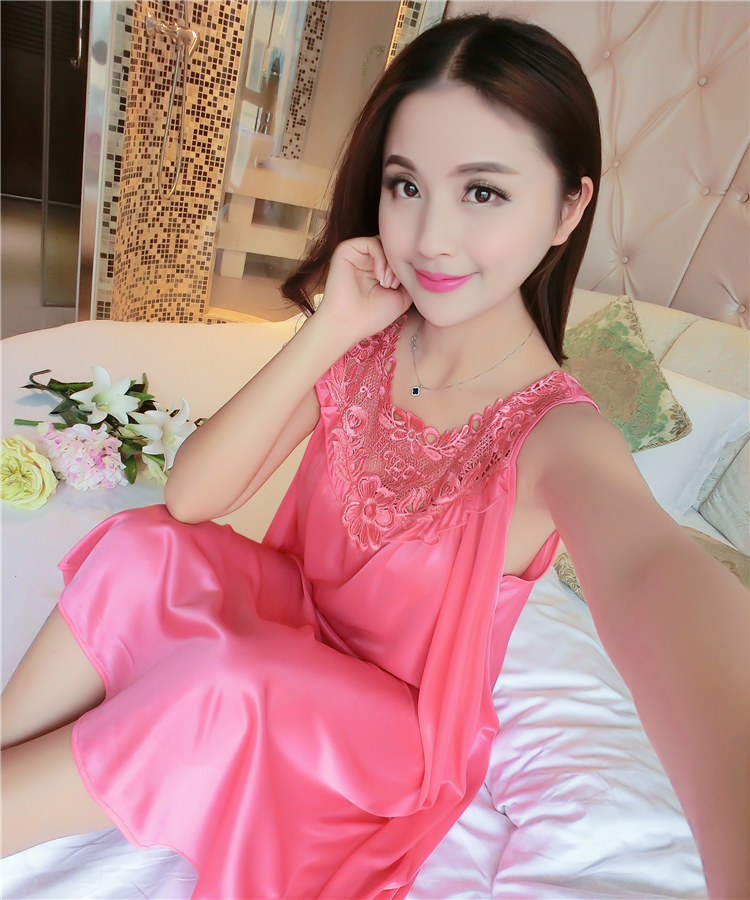 Ladies sling nightdress mùa hè lụa kích thước lớn chất béo MM200 £ sexy phụ nữ mang thai kích thước lớn ice silk đồ ngủ của phụ nữ váy