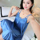 Ice Silk Nightgown Women's Summer Suspender Sexy Temptation Pajamas Fat mm Plus Size 200 Jin Loose Thin Home Clothes