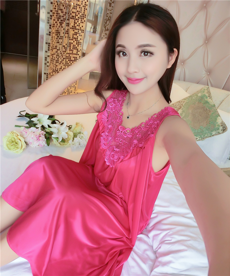 Nightdress nữ mùa hè không tay voan cộng với chất béo kích thước lớn chất béo MM200 kg lỏng ladies sexy ice silk đồ ngủ phần dài