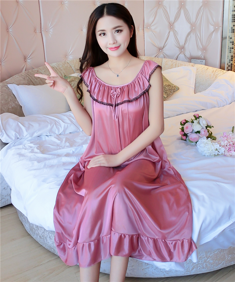 Nightdress nữ mùa hè không tay voan cộng với chất béo kích thước lớn chất béo MM200 kg lỏng ladies sexy ice silk đồ ngủ phần dài