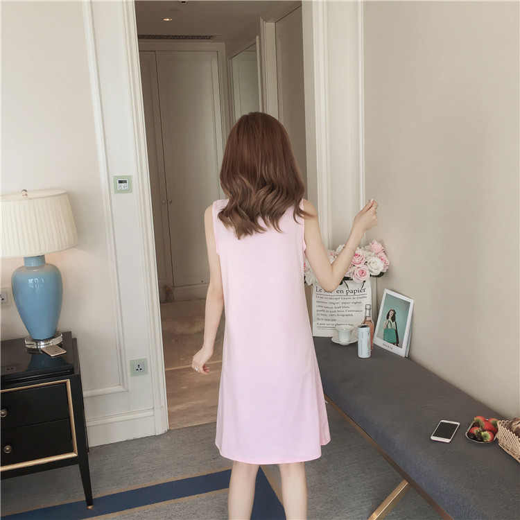 Nightdress nữ mùa hè vest với ngực pad bar áo ngực Hàn Quốc phiên bản sinh viên tươi đồ ngủ cotton không tay có thể được đeo