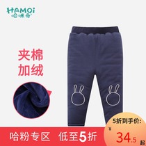 Hami girls cotton and velvet leggings autumn and winter clothes baby thickening small childrens clothing pants outside the tide