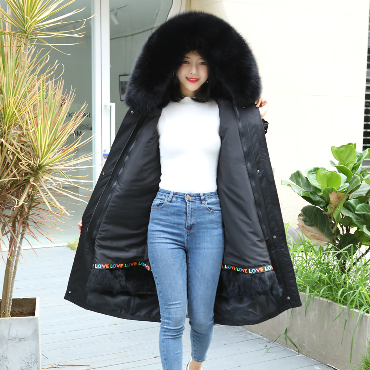 2019 Winter Pie vượt qua Nữ Rabbit Collar tóc Removable Nội Bilid fox tóc Trung bình Dài Coat Fur Coat Coat