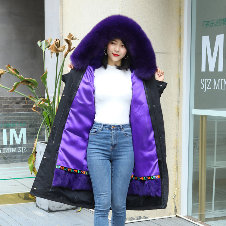 2019 Winter Pie vượt qua Nữ Rabbit Collar tóc Removable Nội Bilid fox tóc Trung bình Dài Coat Fur Coat Coat