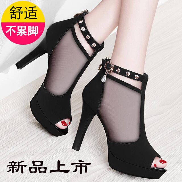 Wenzhou fish mouth all-match rivet sandals women's high heels 2022 summer Korean version mesh stiletto shoes waterproof platform sandals