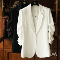 chic white suit jacket small sub 2021 spring autumn new Korean version blouses casual triacetate small western suit #