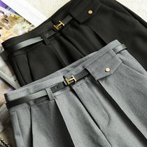 Toerty long straight leg gray western pants black straight cylinder casual Western pants woman 90% pants with belt spring new
