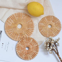 South Korean flower type vines table surface containing handmade bamboo woven cup cushion