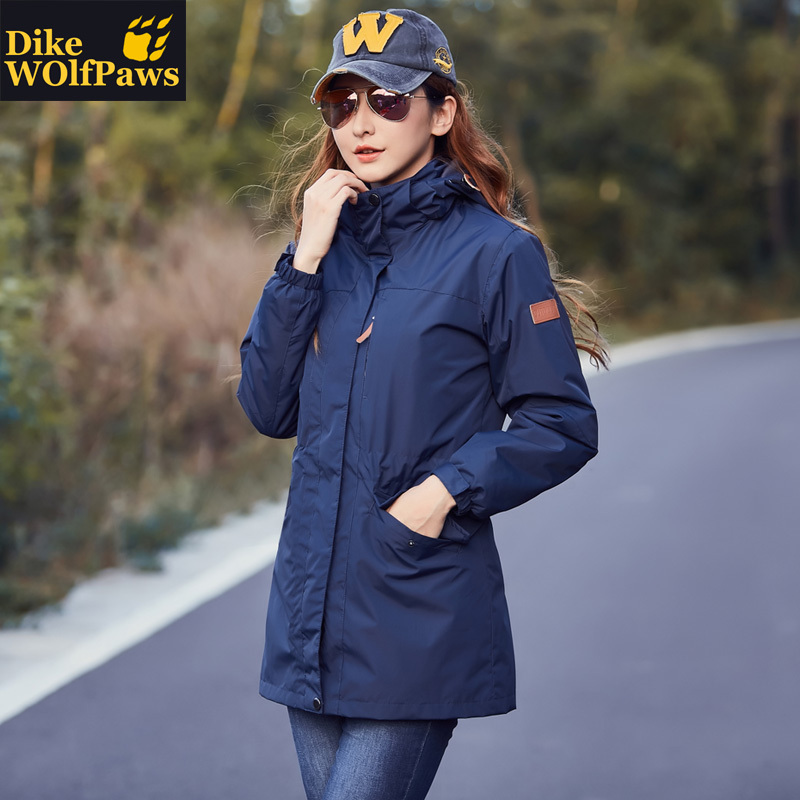Outdoor Mid-Length Jacket for Women and Men, Three-In-One Detachable Waterproof and Windproof Autumn and Winter Fleece-Lined Thickened Jacket for Women