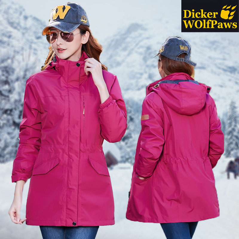 Outdoor Jacket for Women and Men, Mid-Length Two-Piece Set, Three-In-One Detachable, Fleece-Lined and Thickened, Autumn and Winter Coat, Mountaineering Clothing