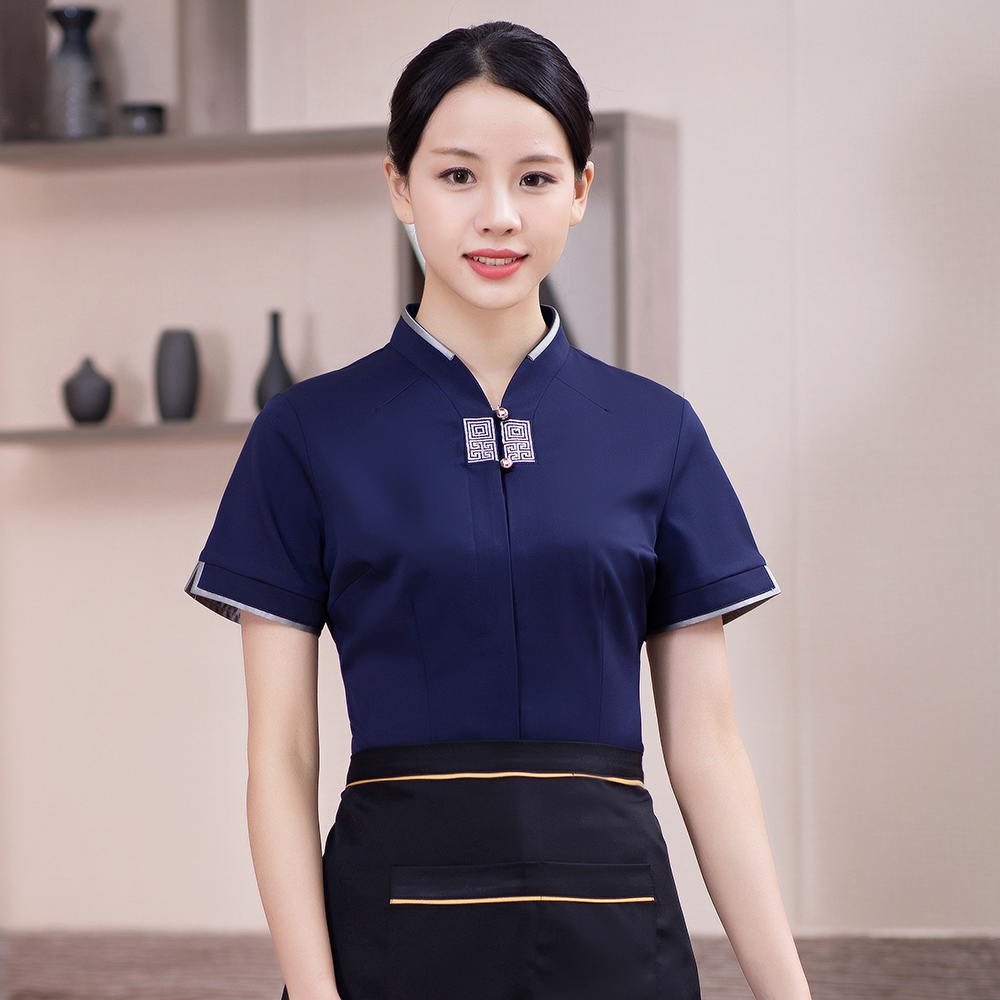 quần áo làm việc khách nữ nhà hàng Trung Quốc quần áo nhà hàng lẩu quầy lễ tân làm việc tiếp viên ngắn tay quần áo mùa hè mỏng