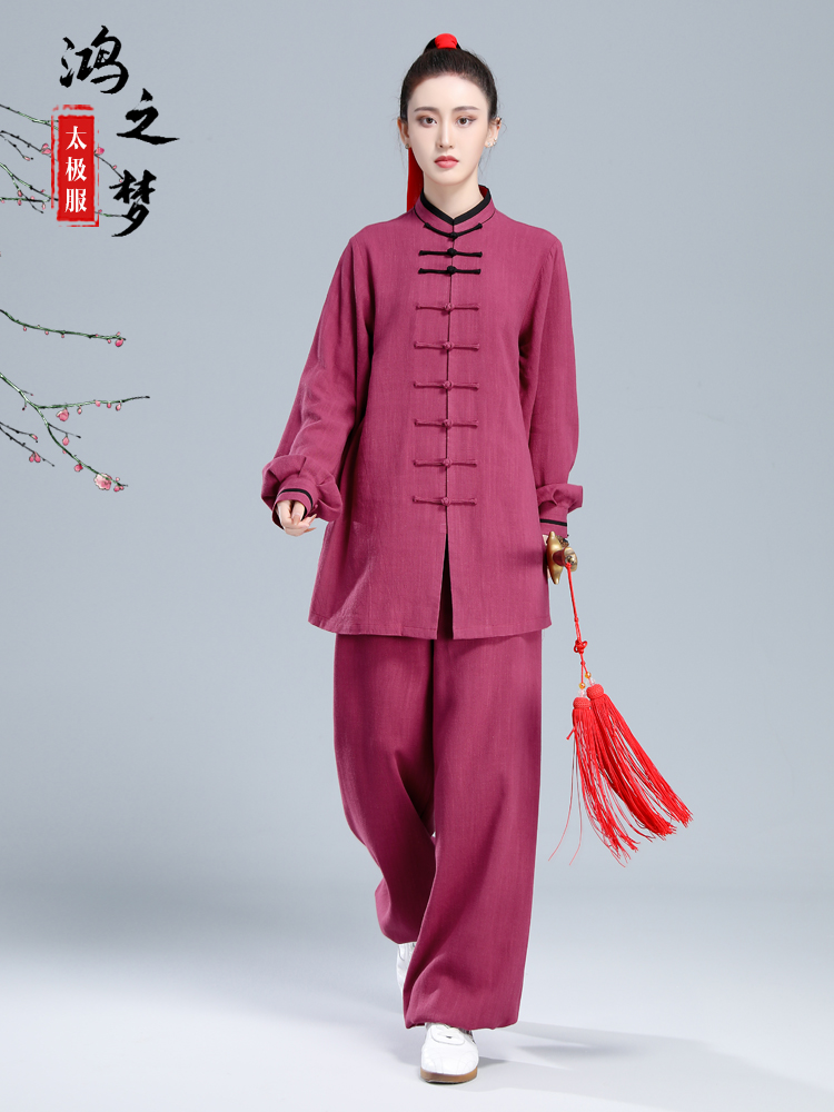 Hongzhimeng Thickened Tai Chi Clothing in Spring and Autumn and Winter Female Multicolor Cotton and Hemp Chinese Style Tai Chi Wushu Performance Training Clothing