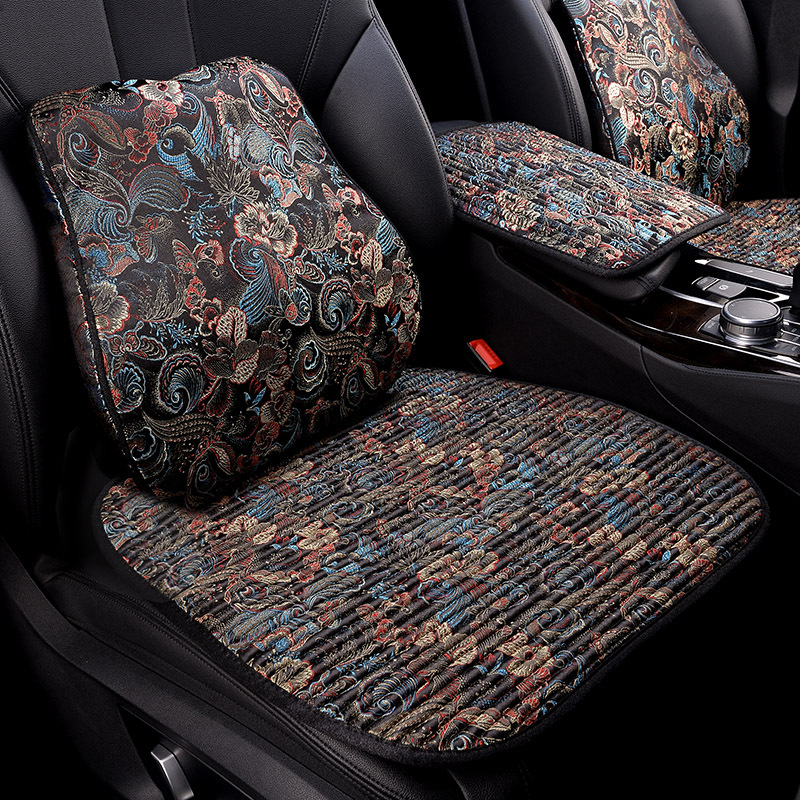 2026 New Model Four-Season Car Seat Cushion Without Backrest, Linen Buckwheat Shell Satin Single Piece Rear Three-Piece Set Seat Cushion