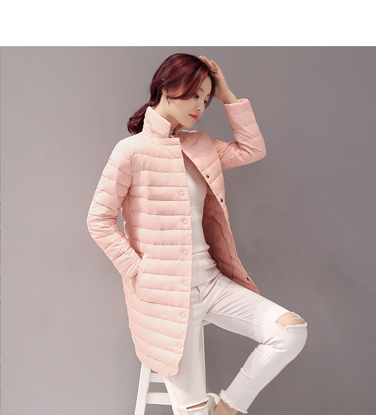 Trong phần dài của phụ nữ cotton 2018 mới mùa thu đông nhẹ quần áo cotton nữ áo khoác Hàn Quốc phiên bản Hàn Quốc tự đứng cổ áo đơn giản áo khoác cotton áo phao nữ dáng lỡ