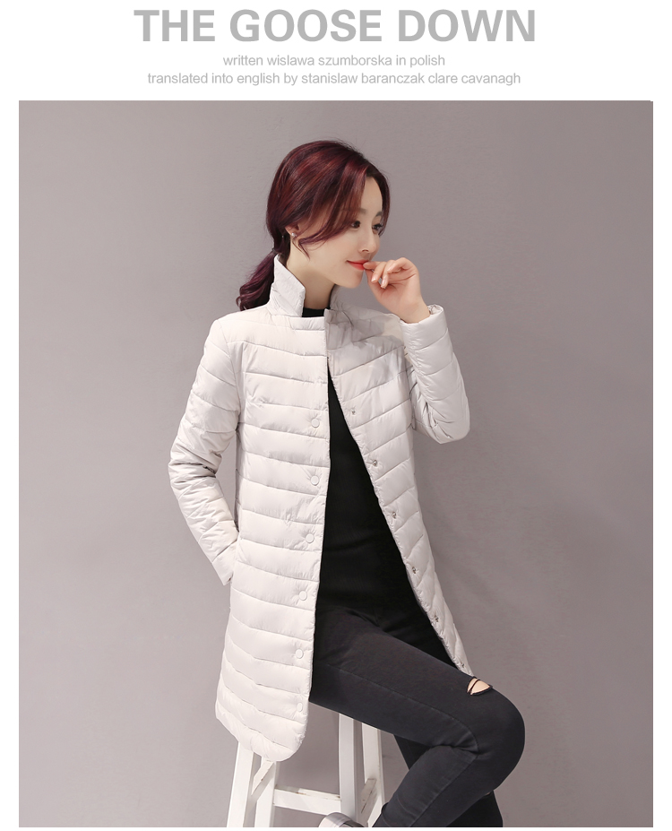 Trong phần dài của phụ nữ cotton 2018 mới mùa thu đông nhẹ quần áo cotton nữ áo khoác Hàn Quốc phiên bản Hàn Quốc tự đứng cổ áo đơn giản áo khoác cotton áo phao nữ dáng lỡ