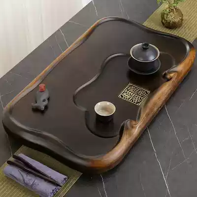 Whole solid wood tea tray Household drainage tea sea size number simple single-layer tea table rectangular ebony tray