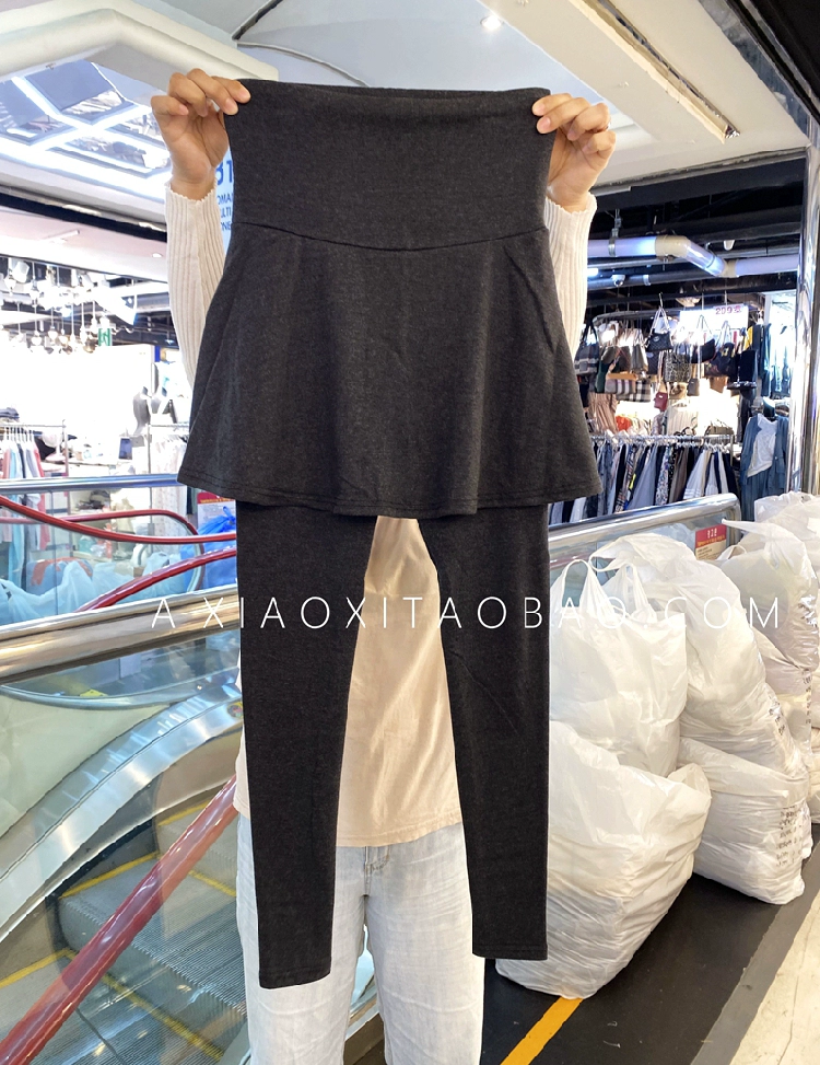 Phụ nữ mang thai mặc ngoài quần legging Hàn Quốc mua mùa thu 2020 mới cotton giả váy hai mảnh vải dù nâng bụng phụ nữ mang thai váy - Phụ nữ mang thai quần / quần bụng