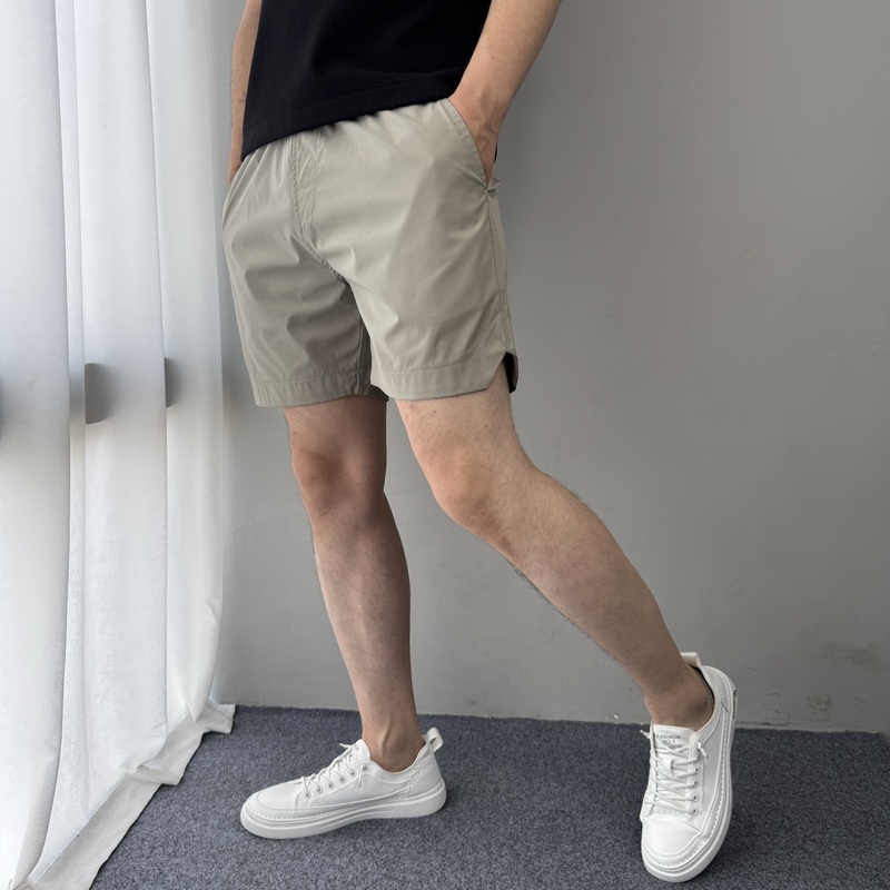 Men's Slit Sports Shorts, Quick-Drying Elastic Quarter-Length Shorts, Fashionable Solid Color Running Fitness Training Quarter-Length Shorts for Men