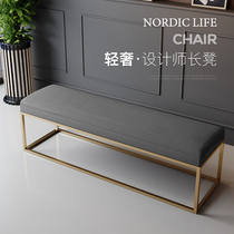 Nordic light luxury long stool Metal soft bag dining stool Modern simple size household bed tail stool shoe stool
