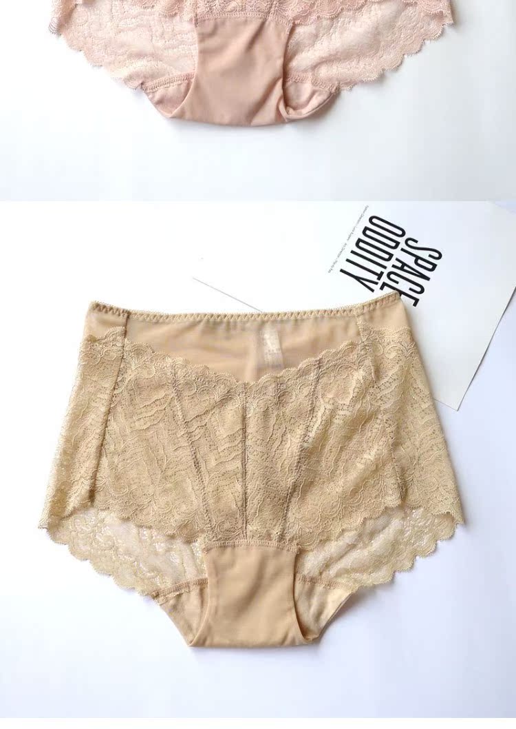 Mới eo cao kích thước lớn ren gợi cảm trong suốt đồ lót nữ mùa hè không có dấu vết gói hông nữ quần lót eo cao định hình
