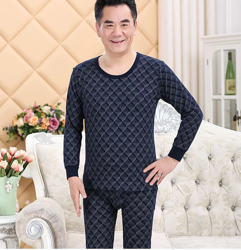 Quần áo nam trung niên cotton mùa thu quần dài quần cha nhiệt đồ lót nam cao cổ áo len mỏng cũ đồ lót nam