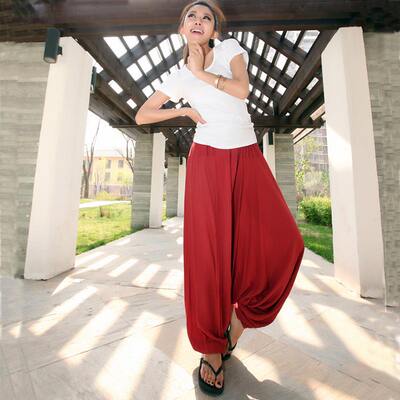 Summer thin cotton silk long pants, women's yoga pants, Nepalese crotch wide-leg pants, loose casual plus-size beach pants