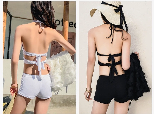 Mùa hè 2020 bộ bikini ba mảnh lông vũ mỏng và che bụng màu đỏ phụ nữ áo tắm nhỏ tươi mát - Bikinis