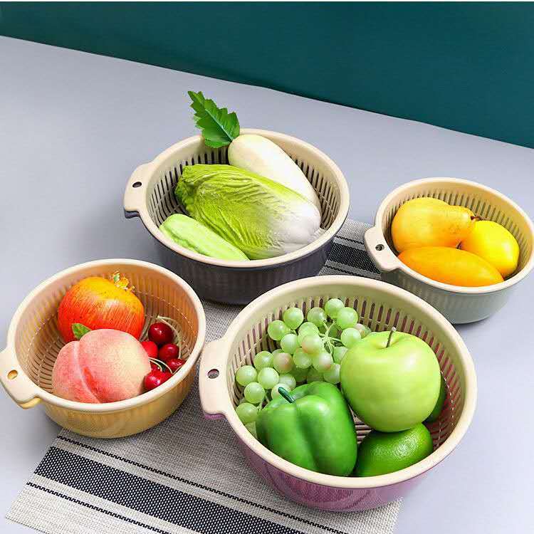 Double-layer washbasin drain basket kitchen drain artifact household multi-functional plastic round leaking basket fruit basket