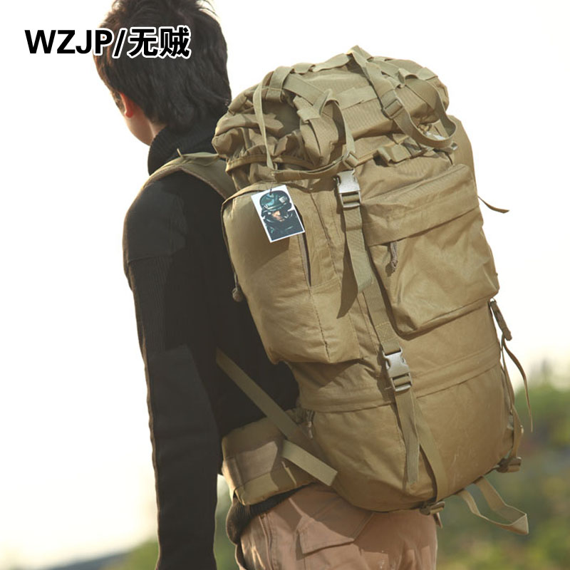 Thieves WZJP American 65 liters Large single back pocket Climbing Bag double shoulder Outdoor Army fan-Clay Green Black