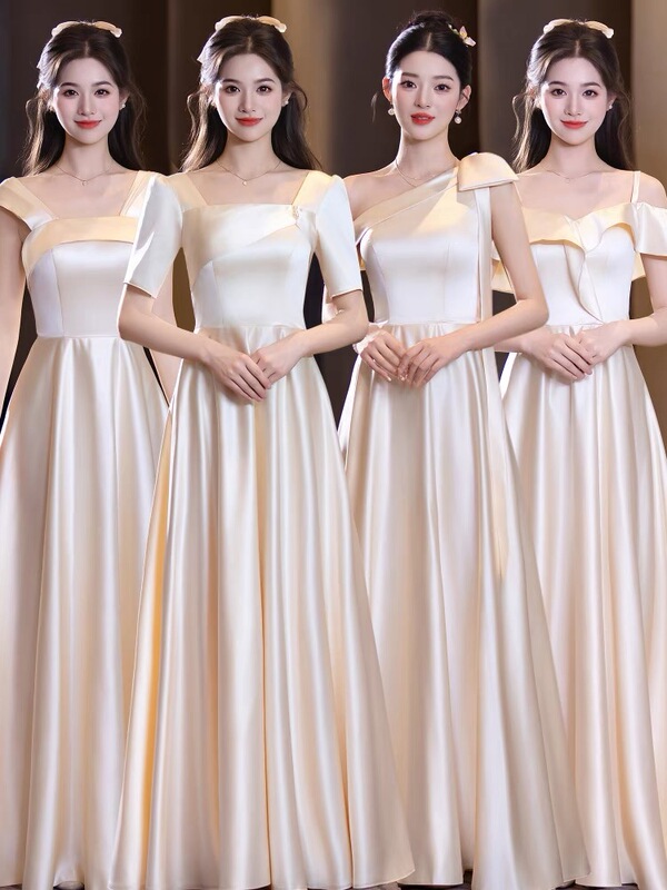 Satin Bridesmaid Dresses 2025 New Summer Champagne Color Sister Group Dresses High-End Niche Dresses That Can Be Worn Daily