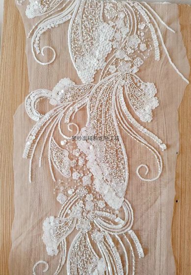 美人鱼尾花贴 瓷白片粉红蓝色香槟大贝壳 珠子亮片鱼尾裙婚纱蕾丝