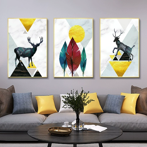 Северная гостиная декоративная живопись современная минималистская лось тройная живопись Легкая роскошная висящая живопись диван фоновая картина стены абстрактная роспись