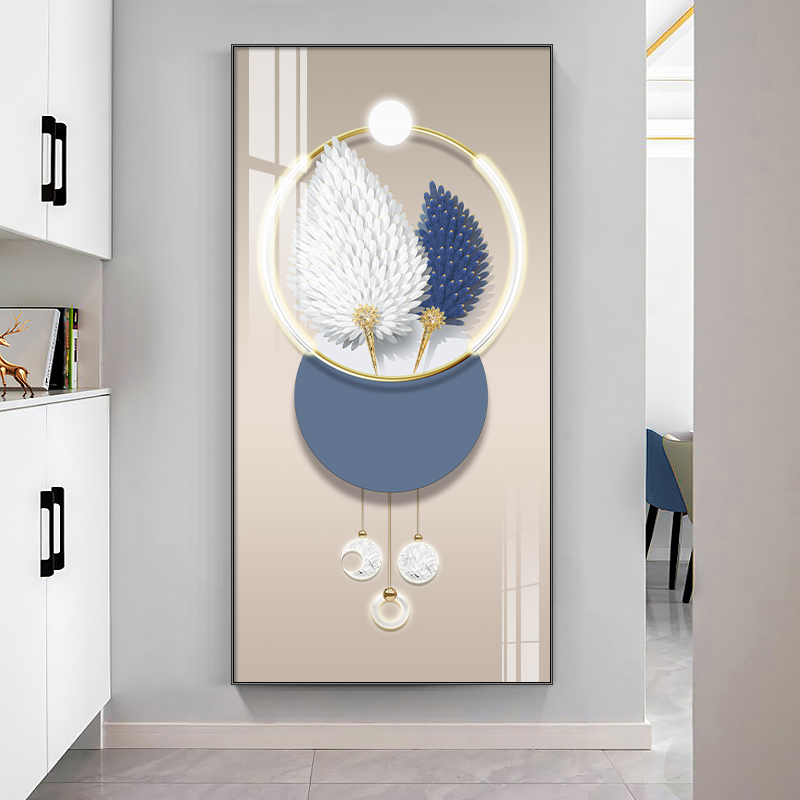 Feather Hyun Guan Decoration Painting Modern Light Extravagant Upscale Living Room Corridor Aisle Wall Mural Vertical Version Entrance Background Wall Hanging Painting
