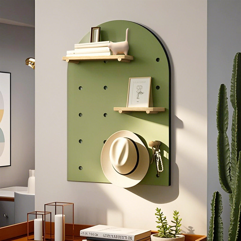 Hole board entrance door porch storage rack background wall key coat hook storage and organization with partition