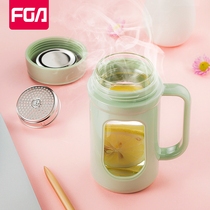 Fuguang glass water cup female creative belt handle Double-layer portable personality office water cup Mens and womens trend tea cup