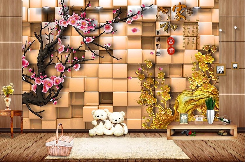 Modern Chinese Custom Tv Sofa Background Wall Living-room Sofa TV Wall Stone Tiles Film & TV Wall Plum