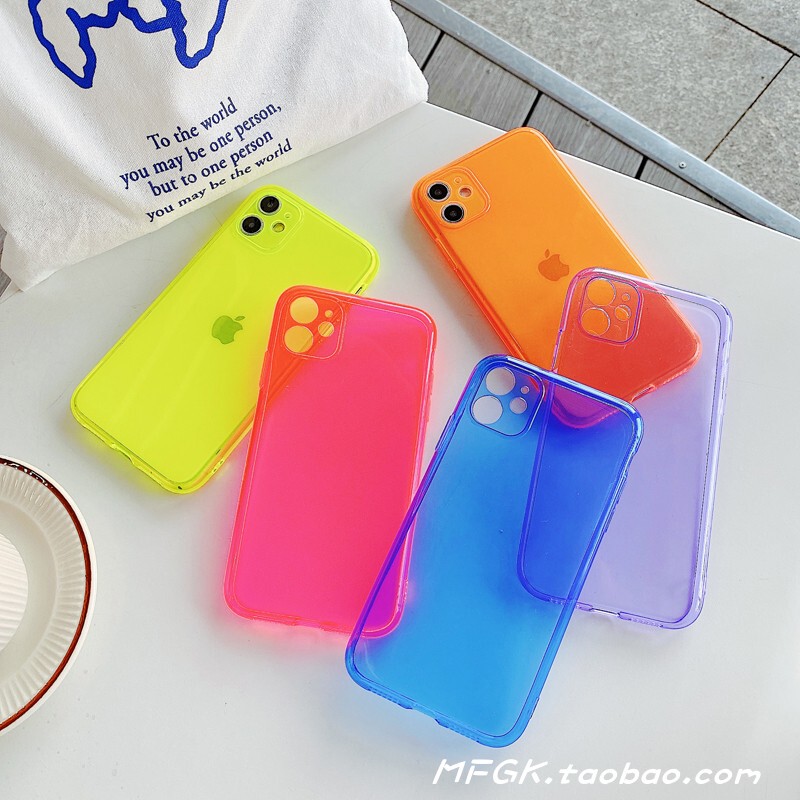 Simple Solid Color Transparent 14 Creative Fluorescent Color 15 Fine Hole Soft Shell Apple 16 Phone Case Suitable for iPhone 17 Pro Max Lens Full Coverage Anti-Drop 11 Transparent Protective Case 12 Unisex 13
