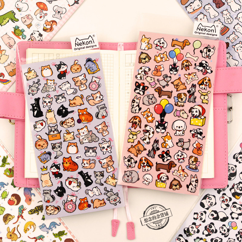 NEKONI Stickers Panda Dog Alpaca Cute animal Children cartoon Kindergarten Reward hand ledger decorative sticker art