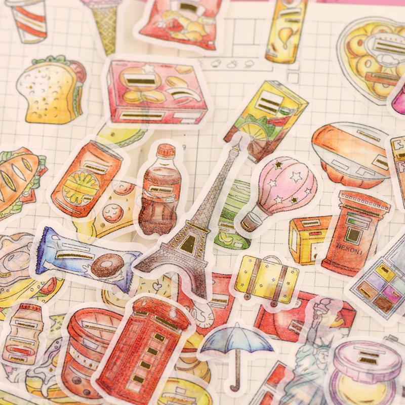 nekoni sticker city gourmet travel notes hand account date Teenage Girl Hearts Material Cute Decoration Little Stickler