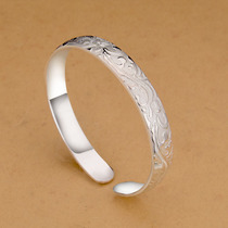 Foot silver 999 bright face 100 lap personality Fashion brief Elegant Woman Solid Opening Peony Bracelet Send mother