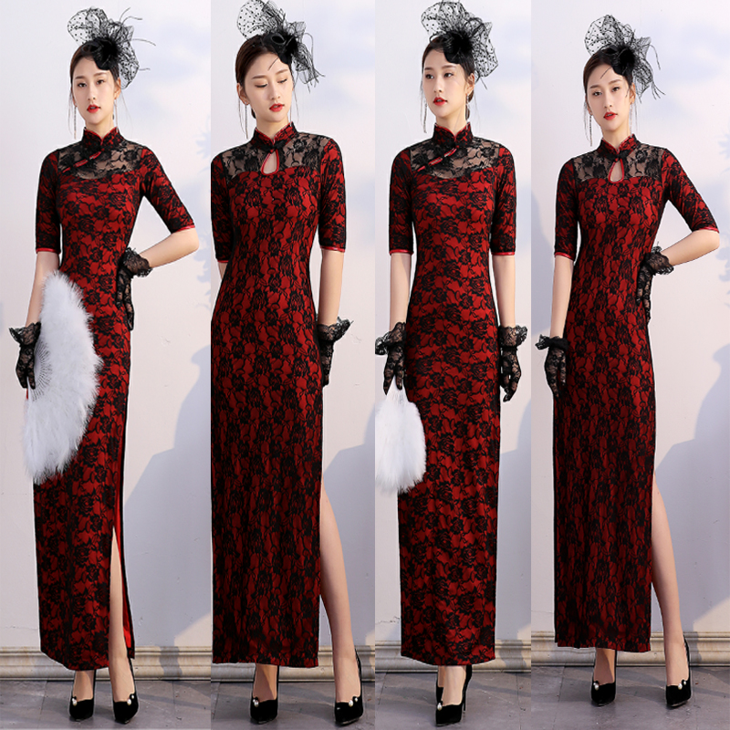 Ten -year old shop eight sizes dance sexy improved long stage catwalk shows sleeve performance cheongsam
