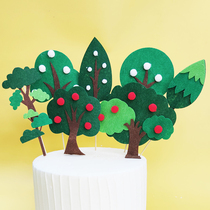 Childrens animal baking cake decoration forest felt tree red and white fruit tree pine tree plug-in plug-in decoration dessert