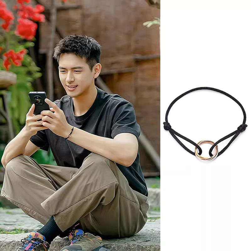 Go Where the Wind Blows, Xie Zhiyao and Li Xian's Same Style Three-Ring Bracelet for Men, High-End Trendy Cool Black Bracelet