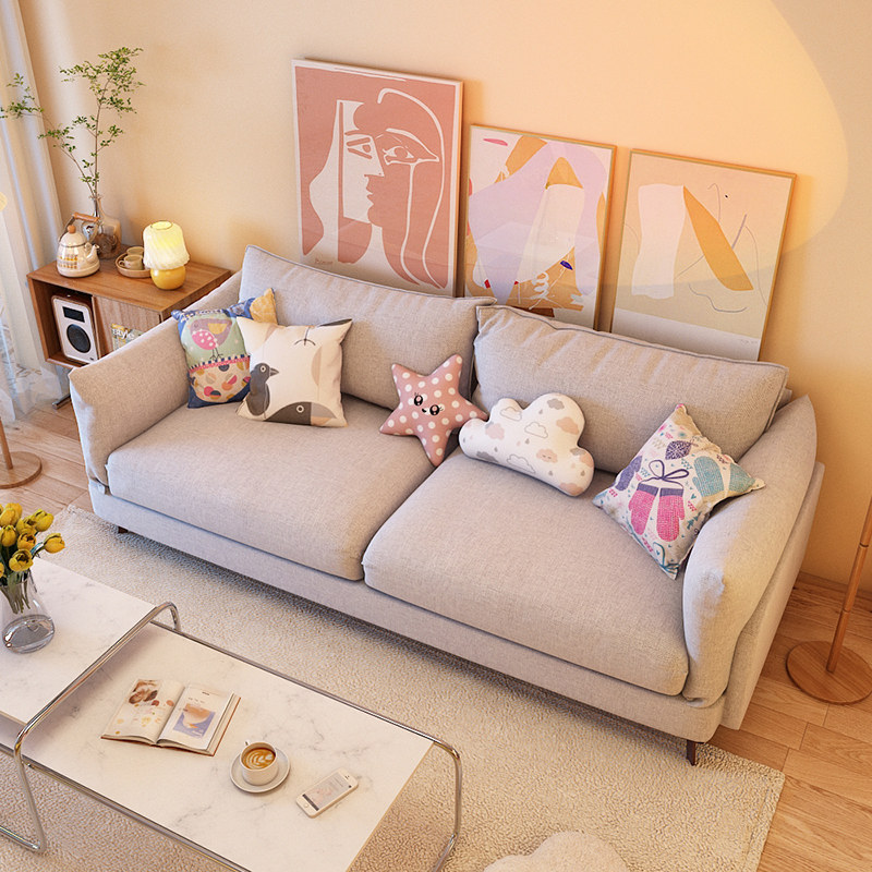 Wood Superior Modern Minimalist Cloth Art sofa Small family Nordic Living room Easy sofa Rental House Apartment Biathlon trio